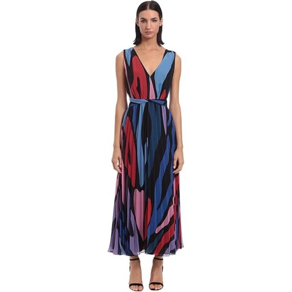 Donna Morgan Abstract Print V-Neck Sleeveless Chiffon Maxi Dress - Multicolor